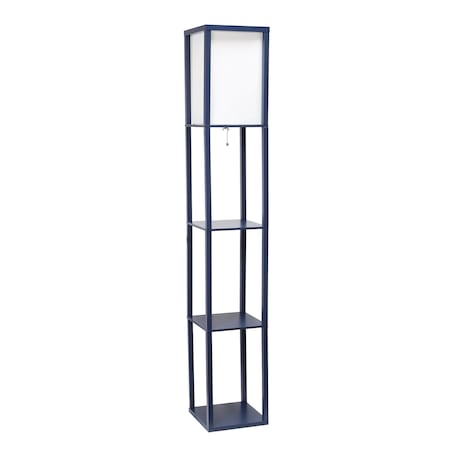 Simple Designs Floor Lamp Etagere Organizer Storage Shelf with Linen Shade, Navy LF1014-NAV